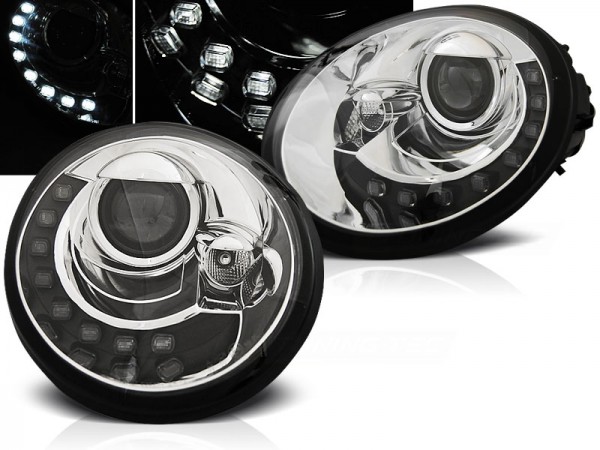 Scheinwerfer LED Tagfahrlicht Optik für VW New Beetle 9C Bj. 97-05 Chrom