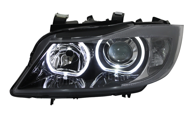 Scheinwerfer LED Angel Eyes für BMW 3er E90 E91 Bj. 05-08 Schwarz