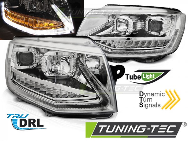 Scheinwerfer DRL LED Tagfahrlicht für VW T6 Bj. 15-19 Chrom mit dynamischem LED Blinker