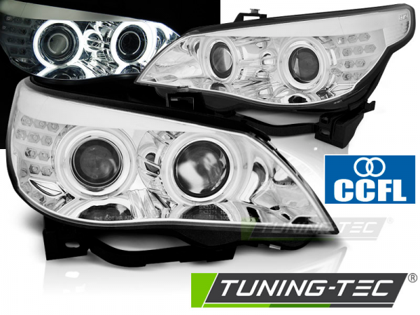 Scheinwerfer CCFL Angel Eyes für BMW 5er E60 E61 Bj. 03-07 Chrom mit LED Blinker