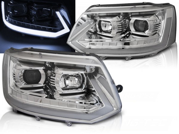 Scheinwerfer DRL LED Tagfahrlicht für VW T5 GP Facelift Bj. 10-15 Chrom mit dynamischem Blinker
