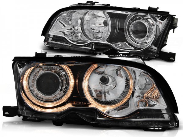 Scheinwerfer LED Angel Eyes für BMW 3er E46 Coupe Cabrio 01-03 Chrom