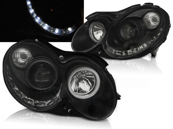 Scheinwerfer LED Tagfahrlicht Optik für Mercedes CLK W209 Bj. 03-10 Schwarz