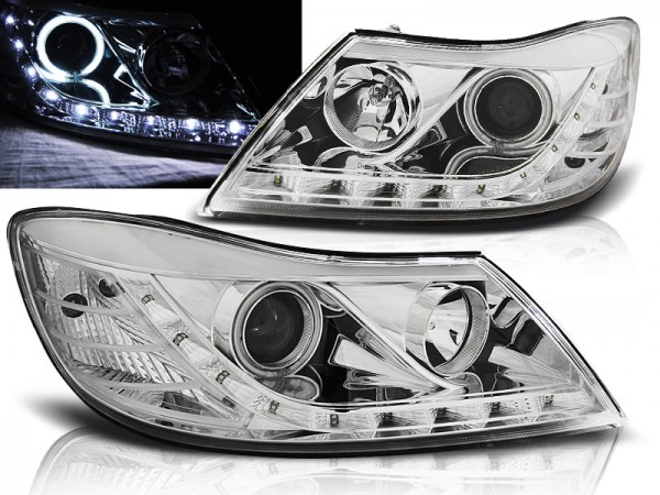 Scheinwerfer LED Tagfahrlicht Optik für Skoda Octavia 2 (1Z Facelift) Bj. 09-12 Chrom