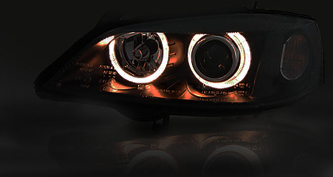 Depo Scheinwerfer Angel Eyes für Opel Astra G Bj. 98-05 Schwarz