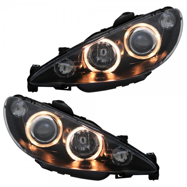 Scheinwerfer Angel Eyes für Peugeot 206 Bj. 98-06 Schwarz