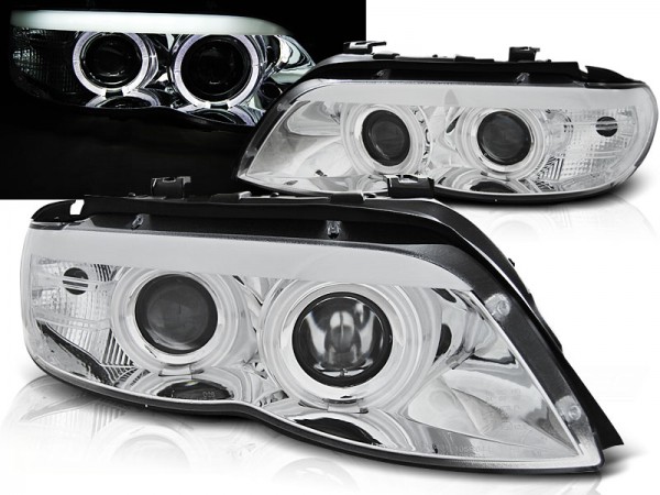 Xenon Scheinwerfer Angel Eyes für BMW X5 E53 Facelift Bj. 03-06 Chrom