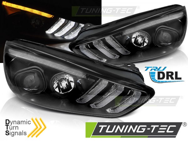Scheinwerfer DRL LED Tagfahrlicht für Ford Focus 3 Bj. 15-18 Schwarz mit dynamischem Blinker