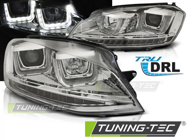 Scheinwerfer U-Tube LED Tagfahrlicht für VW Golf 7 Bj. 12-16 Chrom mit LED Blinker