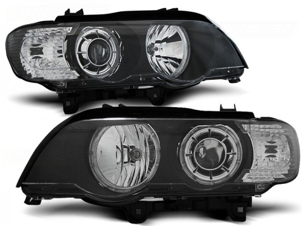 Scheinwerfer LED Angel Eyes für BMW X5 E53 Bj. 99-03 Schwarz
