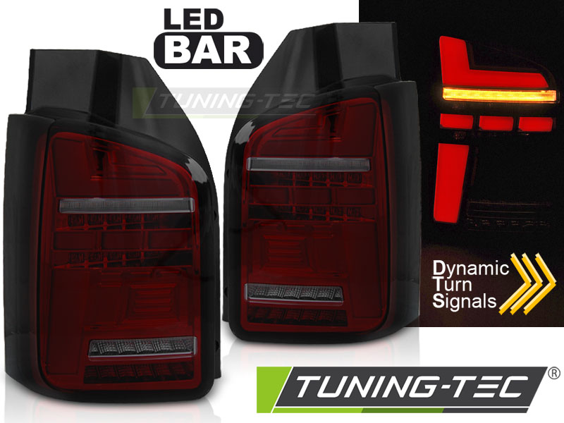 Voll LED Lightbar Rückleuchten für VW T5 GP Facelift Bj. 09-15 Rot/Smoke (Flügeltüren)
