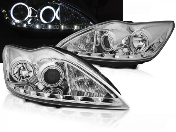 Scheinwerfer CCFL Angel Eyes für Ford Focus 2 Facelift Bj. 08-10 Chrom