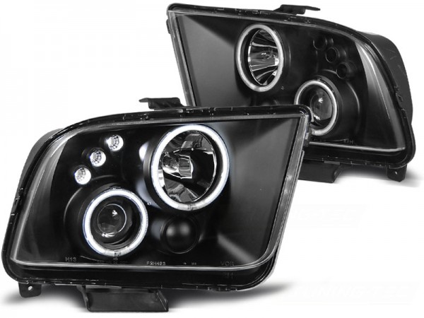 Scheinwerfer LED Angel Eyes für Ford Mustang IV Bj. 04-09 Schwarz
