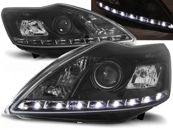 Scheinwerfer LED Tagfahrlicht Optik für Ford Focus MK2 Facelift Bj. 08-10 Schwarz