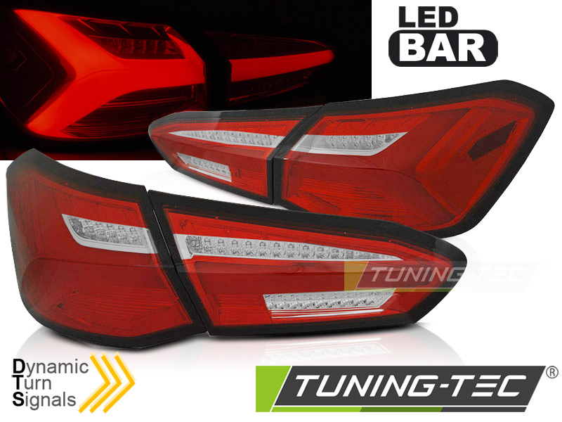 LED Lightbar Rückleuchten für Ford Focus MK4 Bj. 18-21 Rot/Chrom dynamischer Blinker