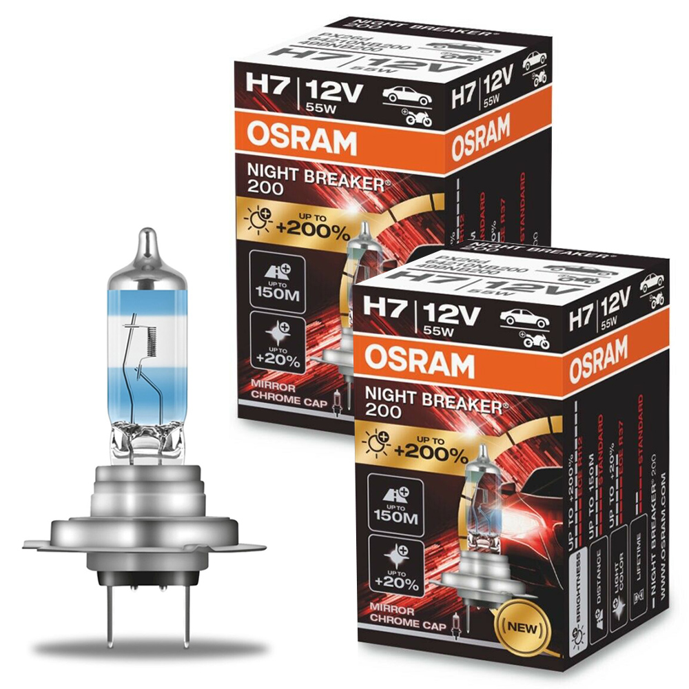 2 x OSRAM NIGHT BREAKER 200 H7 55W 12V +200% 64210 Halogen Glühlampe, H7, Leuchtmittel Halogen, Beleuchtung