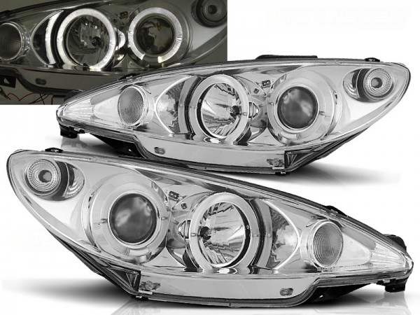 Scheinwerfer Angel Eyes für Peugeot 206 Bj. 98-06 Chrom H7