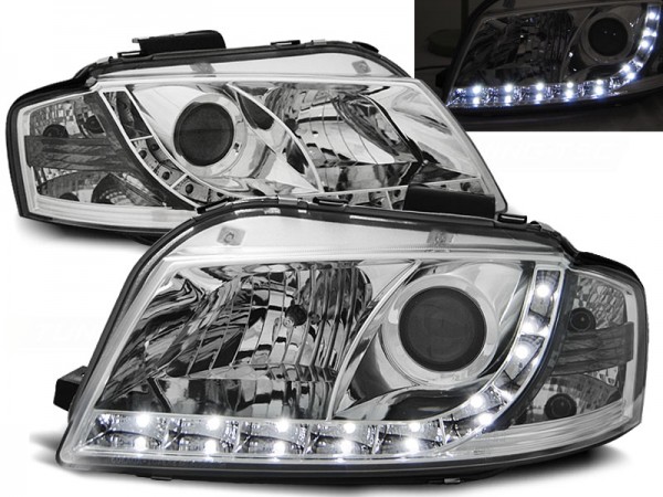 Scheinwerfer LED Tagfahrlicht Optik für Audi A3 8P 8PA Bj. 04-08 Chrom