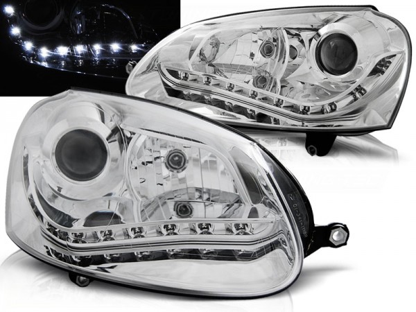Scheinwerfer LED Tagfahrlicht Optik für VW Golf 5 Jetta 3 Bj. 03-10 Chrom