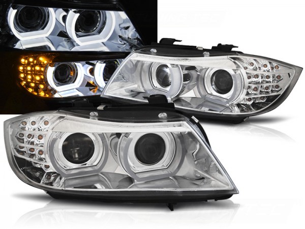 Xenon Scheinwerfer 3D Angel Eyes für BMW 3er E90 E91 LCI Bj. 09-12 Chrom
