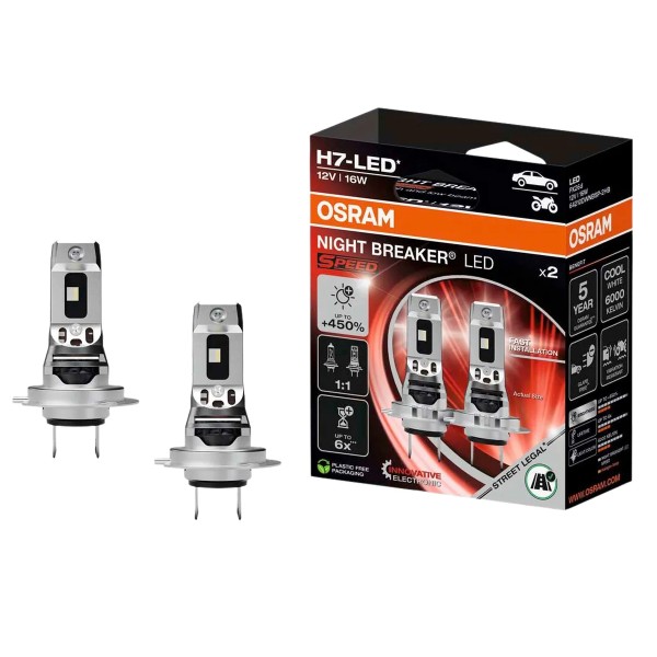 OSRAM NIGHT BREAKER H7 LED SPEED 450% 6000K für VW Tiguan 5N Touareg 2 Touran