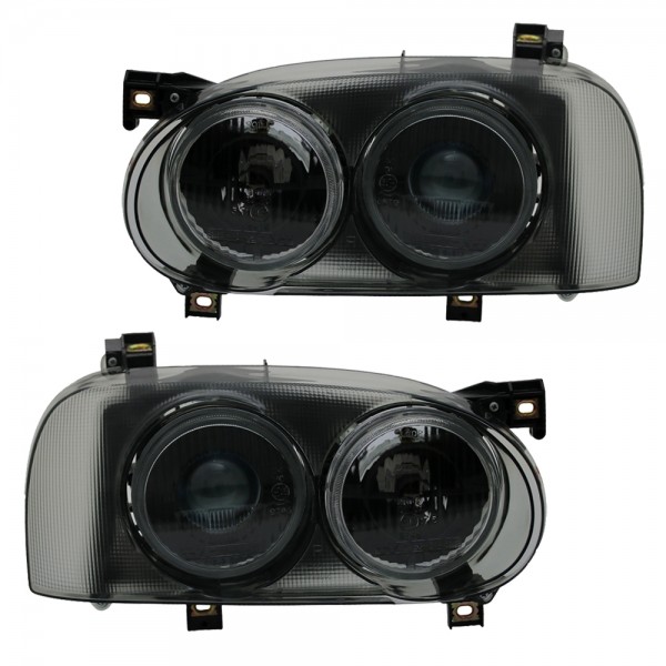 Doppellinsen Scheinwerfer Projektor für VW Golf 3 Bj. 91-97 Smoke