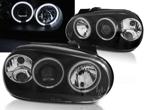 Scheinwerfer CCFL Angel Eyes für VW Golf 4 Bj. 97-03 Schwarz mit Nebelscheinwerfer