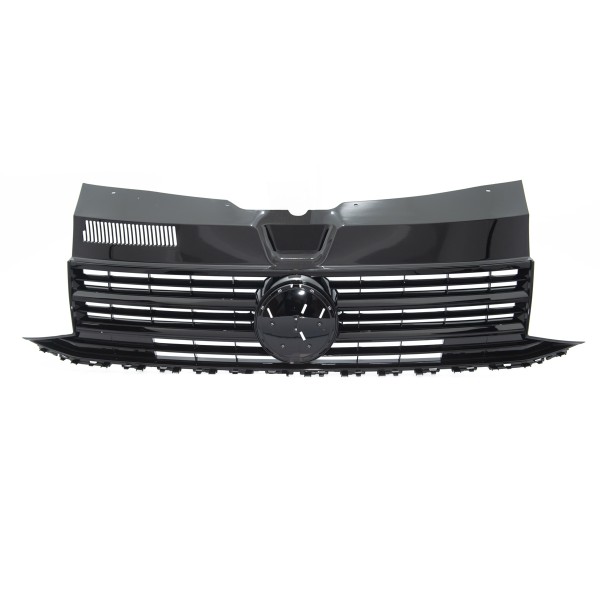 Frontgrill Kühlergrill mit Emblemhalter für VW T6 Bj. 2015-2019 Schwarz Glanz