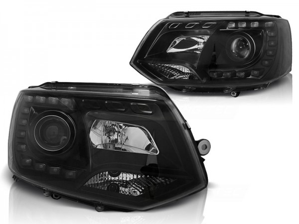 Scheinwerfer DRL LED Tagfahrlicht für VW T5 GP Facelift Bj. 10-15 Schwarz "All Black"