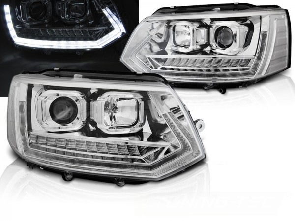 Scheinwerfer DRL LED Tagfahrlicht für VW T5 GP Facelift Bj. 10-15 Chrom mit dynamischem LED Blinker