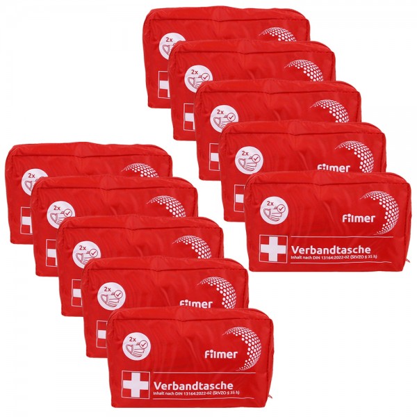 10x Auto Verbandstasche Erste Hilfe Set Verbandskasten KFZ PKW DIN 13164 Rot