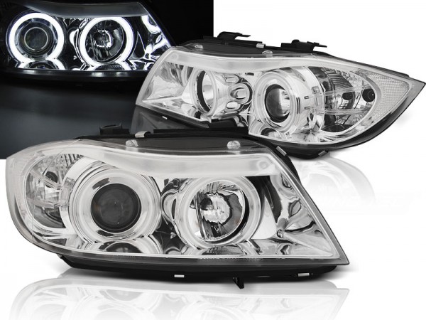Scheinwerfer CCFL Angel Eyes für BMW 3er E90 E91 Bj. 05-08 Chrom