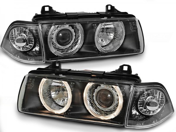 Scheinwerfer Angel Eyes für BMW 3er E36 Limo Touring Bj. 90-99 Schwarz