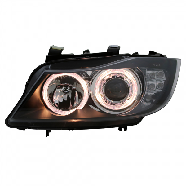 Scheinwerfer Angel Eyes für BMW 3er E90 E91 Bj. 05-08 Schwarz mit LED Blinker