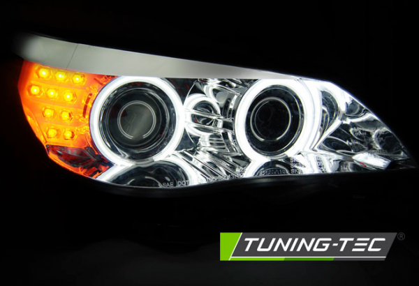 Scheinwerfer CCFL Angel Eyes für BMW 5er E60 E61 Bj. 03-07 Chrom mit LED Blinker