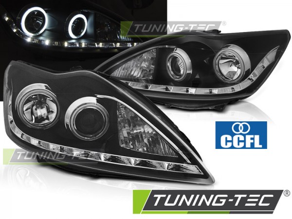 Scheinwerfer CCFL Angel Eyes für Ford Focus 2 Facelift Bj. 08-10 Schwarz