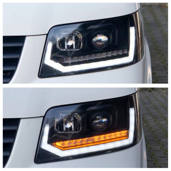 Scheinwerfer DRL LED Tagfahrlicht für VW T5 Bj. 03-09 Schwarz im T6 Design