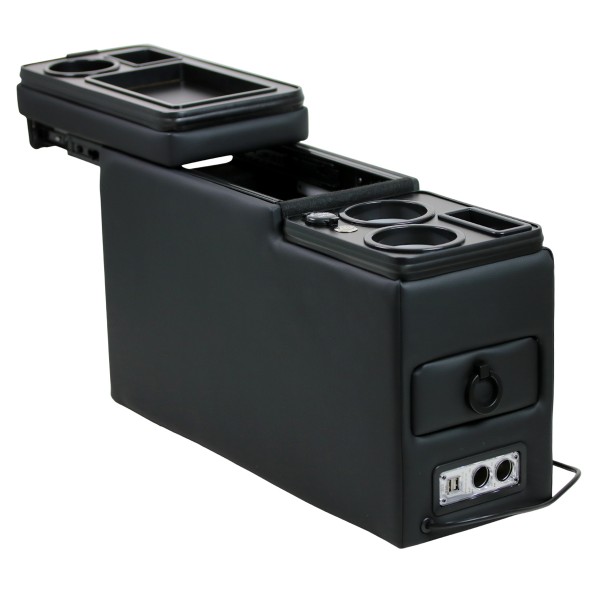 Black Edition USB Mittelkonsole Staufach für VW T5 T5 GP Facelift mit LED Schwarz Glänzend