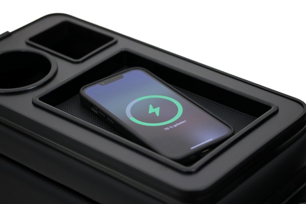 Black Edition USB Mittelkonsole Staufach für Citroen Jumper II LED RGB Beleuchtung + Induktion