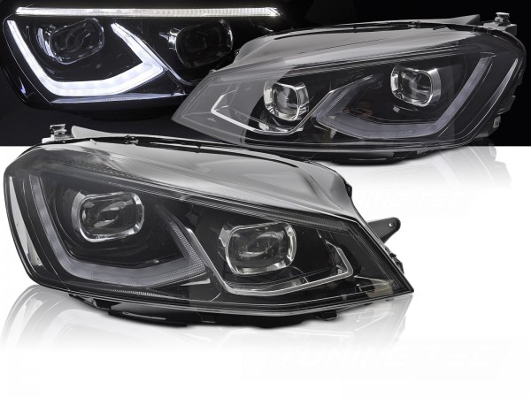 Voll LED Scheinwerfer Tagfahrlicht für VW Golf 7 Bj. 12-16 Schwarz mit dynamischem Blinker
