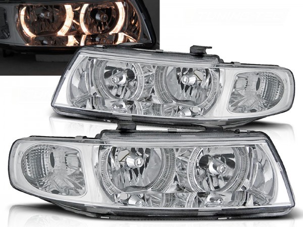 Scheinwerfer Angel Eyes für Seat Leon 1M / Toledo 1M Bj. 99-06 Chrom
