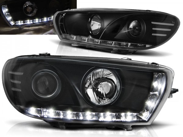 Scheinwerfer LED Tagfahrlicht Optik für VW Scirocco 3 Bj. 08-14 Schwarz