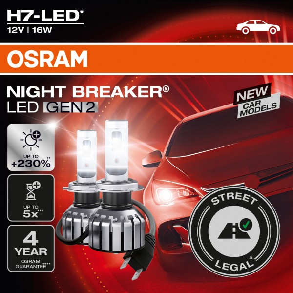 OSRAM H7 NIGHT BREAKER LED GEN2 Scheinwerferlampe +230% Helligkeit 12V 19W Glühbirnen