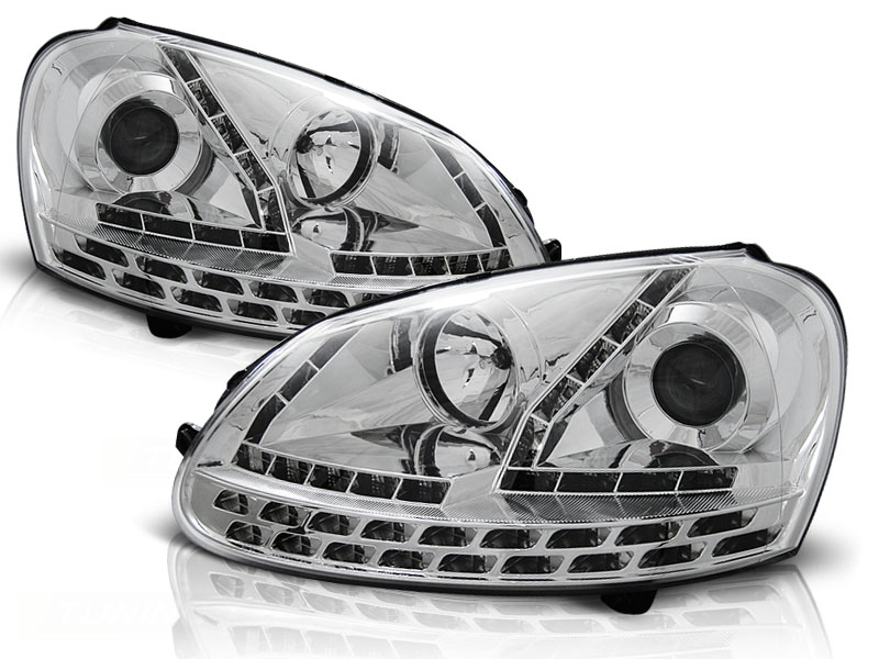 Scheinwerfer LED Tagfahrlicht Optik für VW Golf 5 Jetta 3 Bj. 03-10 Chrom mit LED Blinker
