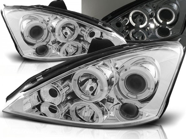 Scheinwerfer Angel Eyes für Ford Focus MK1 Bj. 98-01 Chrom