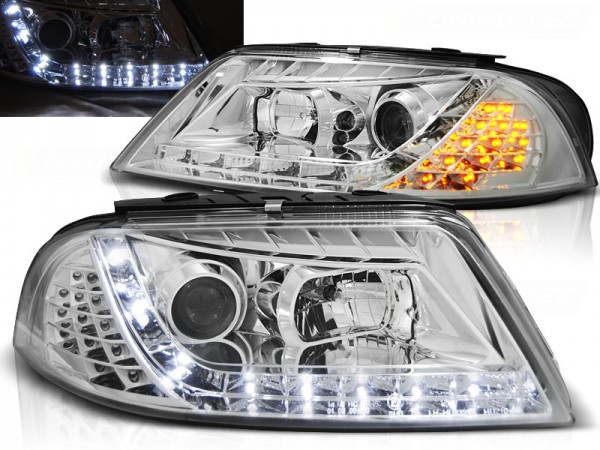 Scheinwerfer LED Tagfahrlicht Optik für VW Passat 3BG Bj. 00-05 Chrom mit LED Blinker