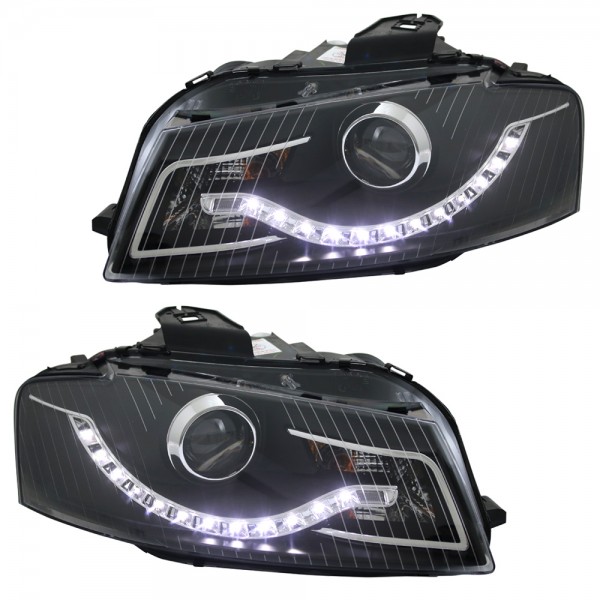 Scheinwerfer LED Tagfahrlicht Optik für Audi A3 8P 8PA Bj. 04-08 Schwarz
