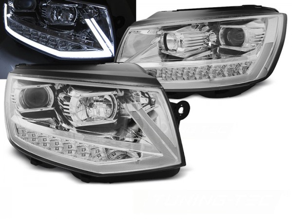 Scheinwerfer DRL LED Tagfahrlicht für VW T6 Bj. 15-19 Chrom mit dynamischem LED Blinker