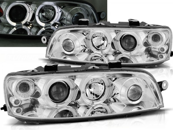 Scheinwerfer Angel Eyes für Fiat Punto 2 Typ 188 Bj. 99-03 Chrom