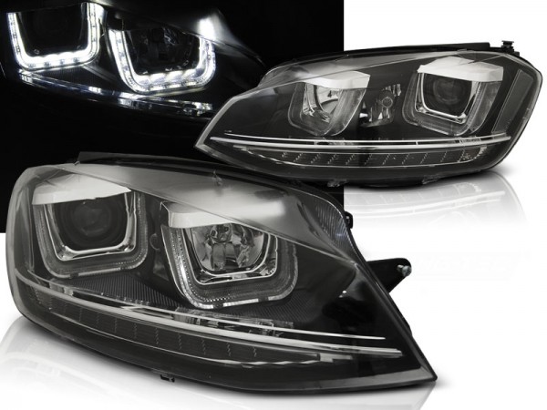 Scheinwerfer DRL LED Tagfahrlicht für VW Golf 7 Bj. 12-16 Schwarz Chrom mit LED Blinker